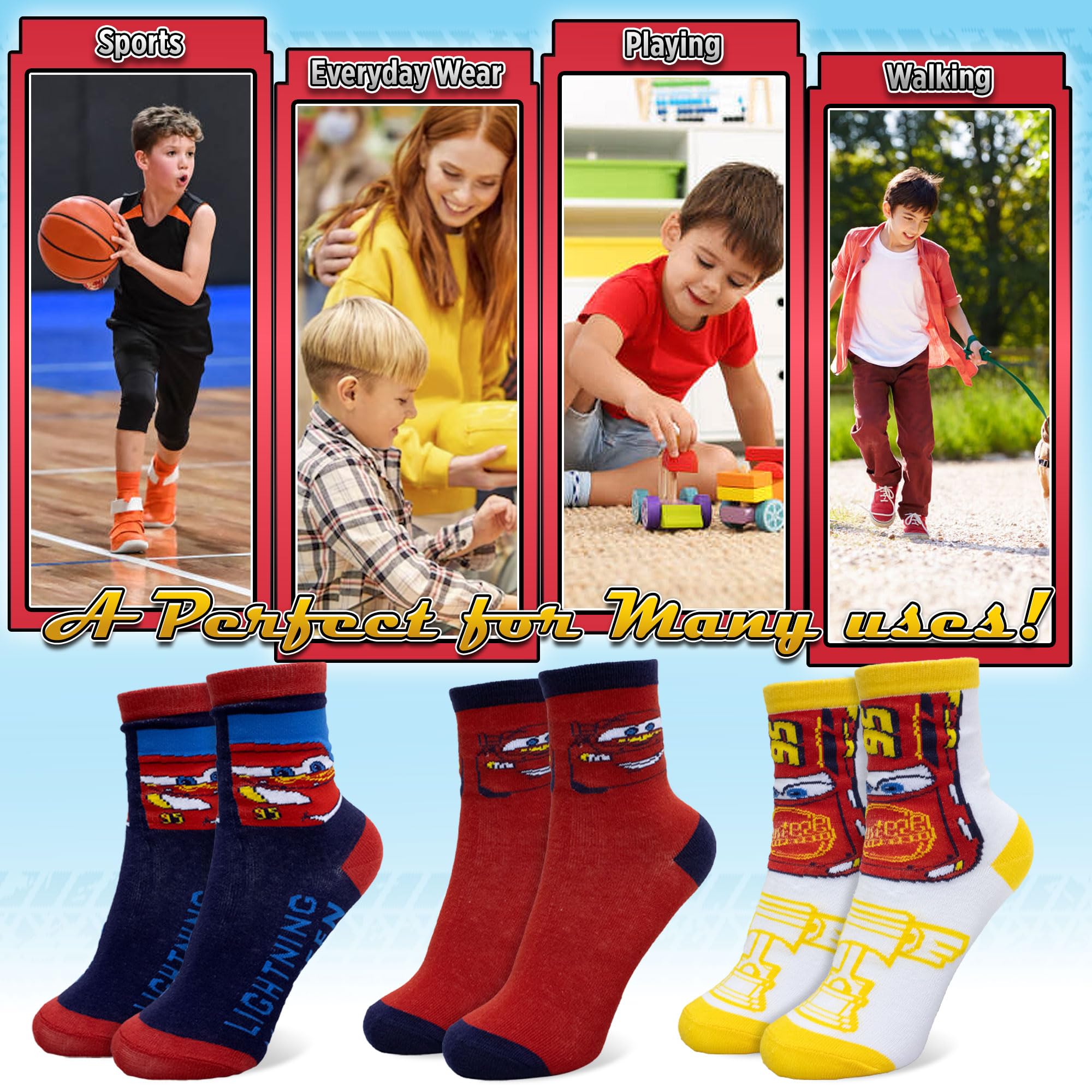 Disney Calcetines para niño Cars Rayo set 3 pares de calcetines de algodón niño 7115