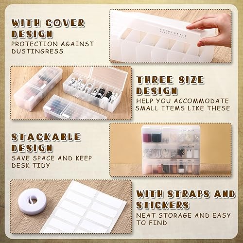 Miniatura 3 de Paquete de 3 organizadores de cables transparentes con tapas, caja de carga de cable de plástico, organizador de almacenamiento de cables apilable