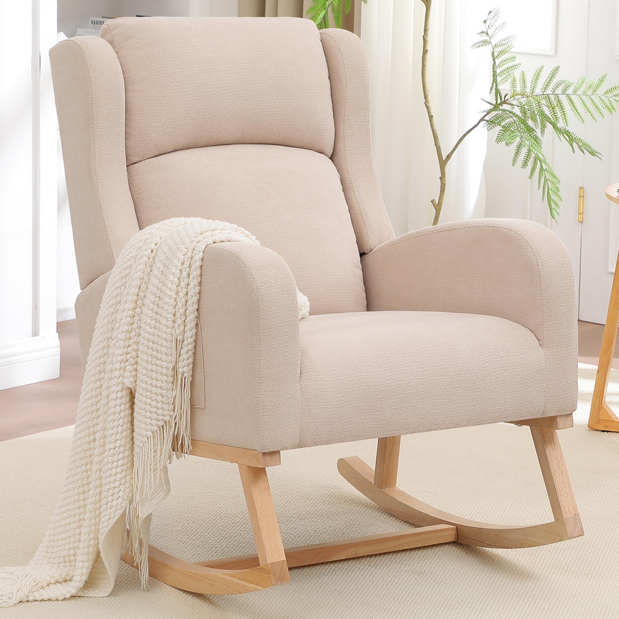 rocking chair nursery nursing rocking chairs for mom nursery comfy wingback glider rocking armchair with side pocket for nursery living room bedroom khak