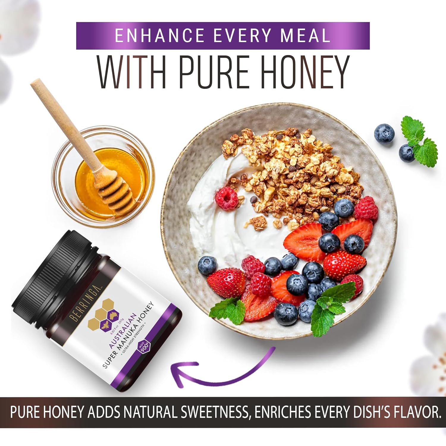 Berringa Manuka Honey Organic MGO 900+ Ultra-High Strength, Supports General Wellbeing & Digestive Balance - 100% Raw, Pure & Unfiltered, Sustainably Sourced from Australia - (8.82 oz)