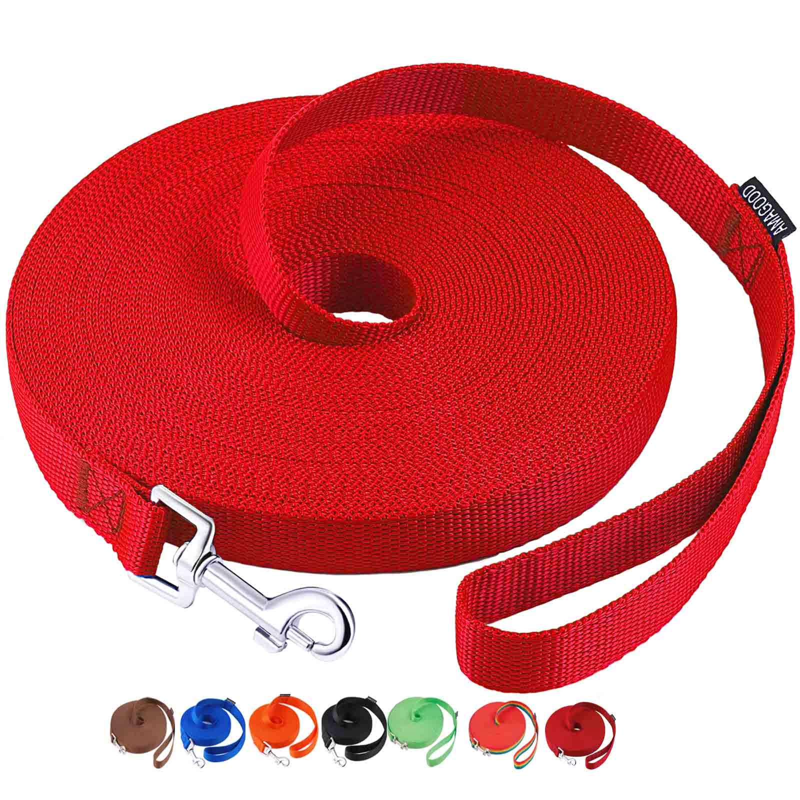 AMAGOODDog/Puppy Obedience Recall Training Agility Lead-15 ft 20 ft 30 ft 50 ft Long Leash-for Dog Training,Recall,Play,Safety,Camping (15feet, Red)
