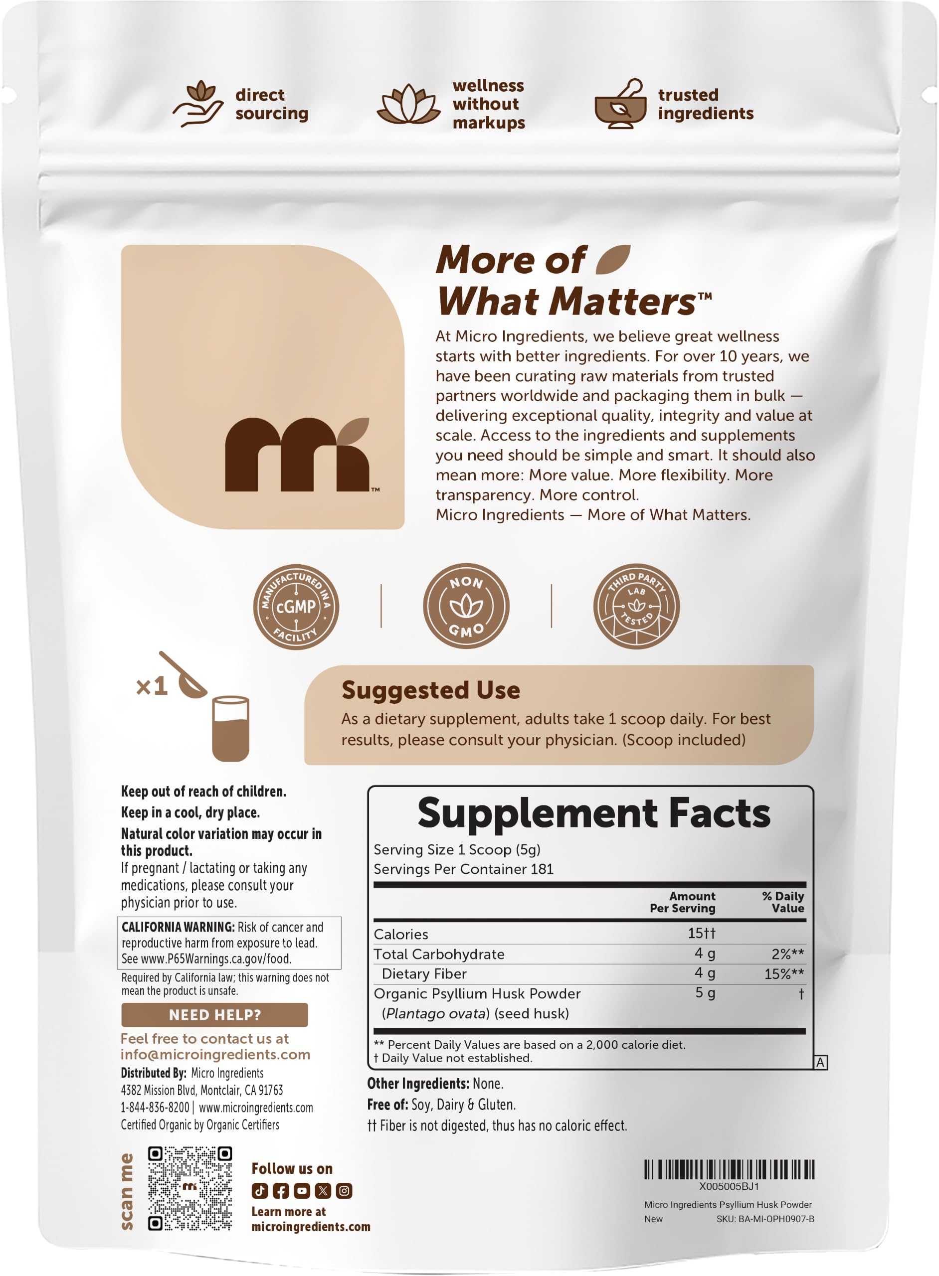 Micro Ingredients Organic Psyllium Husk Powder, 2lbs (32oz) — Amazon image 7