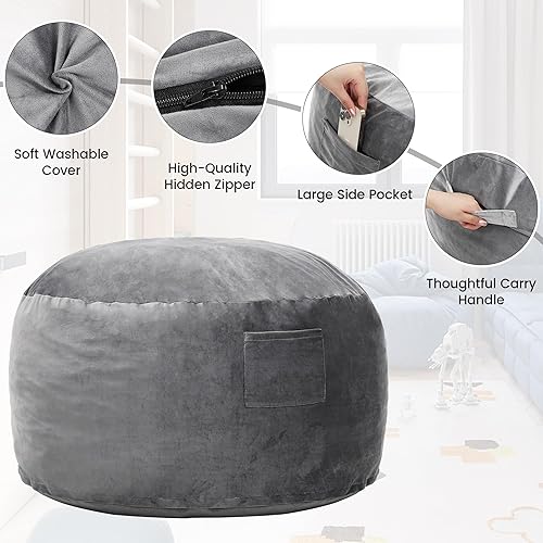 Miniatura 4 de Kromax Puf grande de 4 pies para niños, adolescentes, adultos, espuma viscoelástica, fácil de limpiar, lavable, funda de ante suave, cremallera