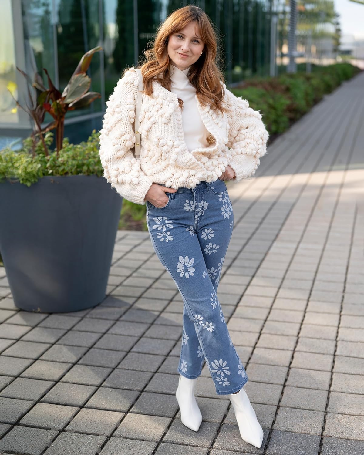 luvamia Straight Leg Jeans for Women Floral Printed High Waisted Trendy Cute Vintage Stretchy Denim Pants Boho Jeans - Image 3