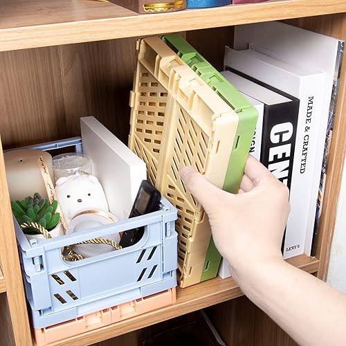 Miniatura 4 de Cestas de almacenamiento de plástico plegables para organizar con asa, contenedor para escritorio, dormitorio, oficina, dormitorio, 9.8 pulgadas de