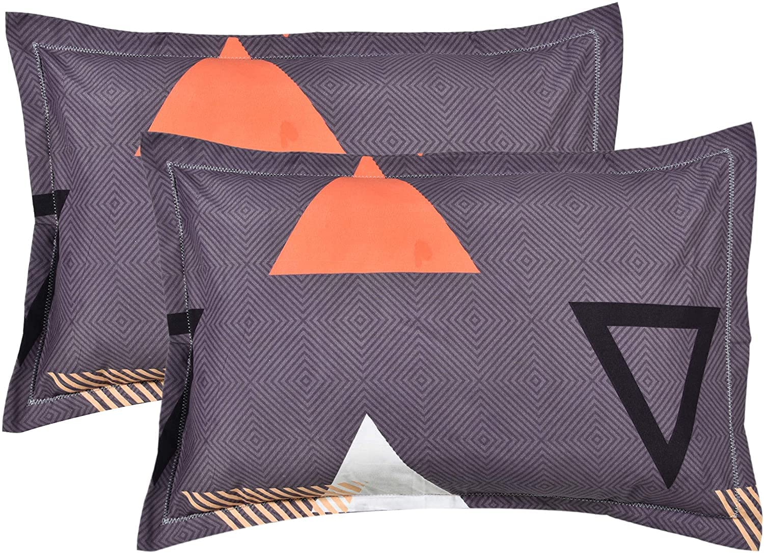 THE HOME STYLE Super Soft Glace Cotton 300 TC King Size Printed Pillow Covers Ll Pillow Cases Ll Set Of 2 Piece- 18"X 28" Inches (Graphite Triangle)
