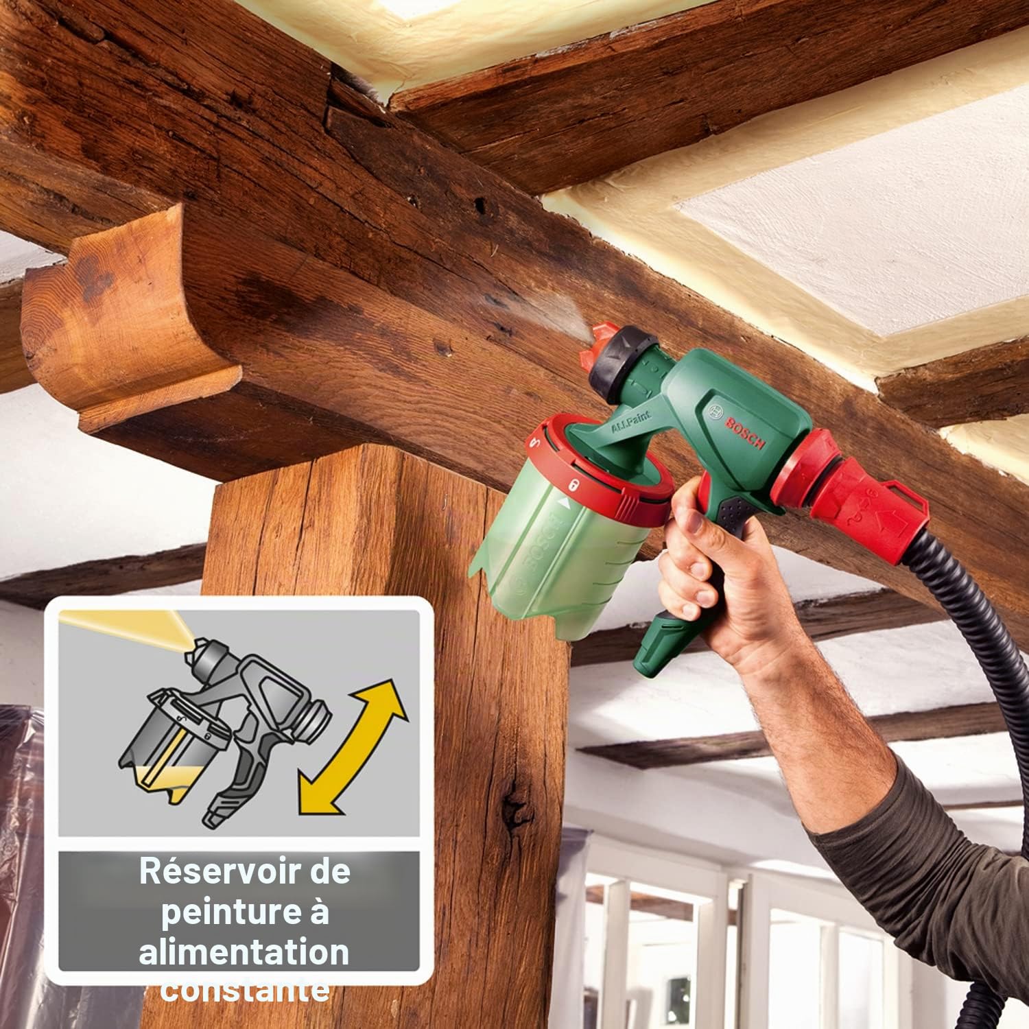 Bosch Pistolet à Peinture PFS 7000 (1 400 W, 2 Godets de Peinture 1 000 ML, 3 Buses pour peintures murales, Vernis, lasures, Filtre de Peinture, Brosse de Nettoyage, livré dans Un Carton)