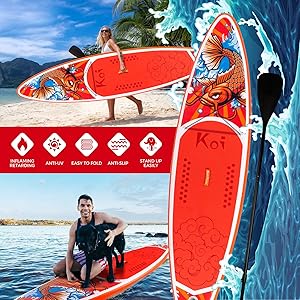 FEATH-R-LITE Inflatable Paddle Board Stand Up Paddleboards for Adults SUP with Premium Accessories Pump, Adjustable Paddle, Leash, Three Fins, Backpack