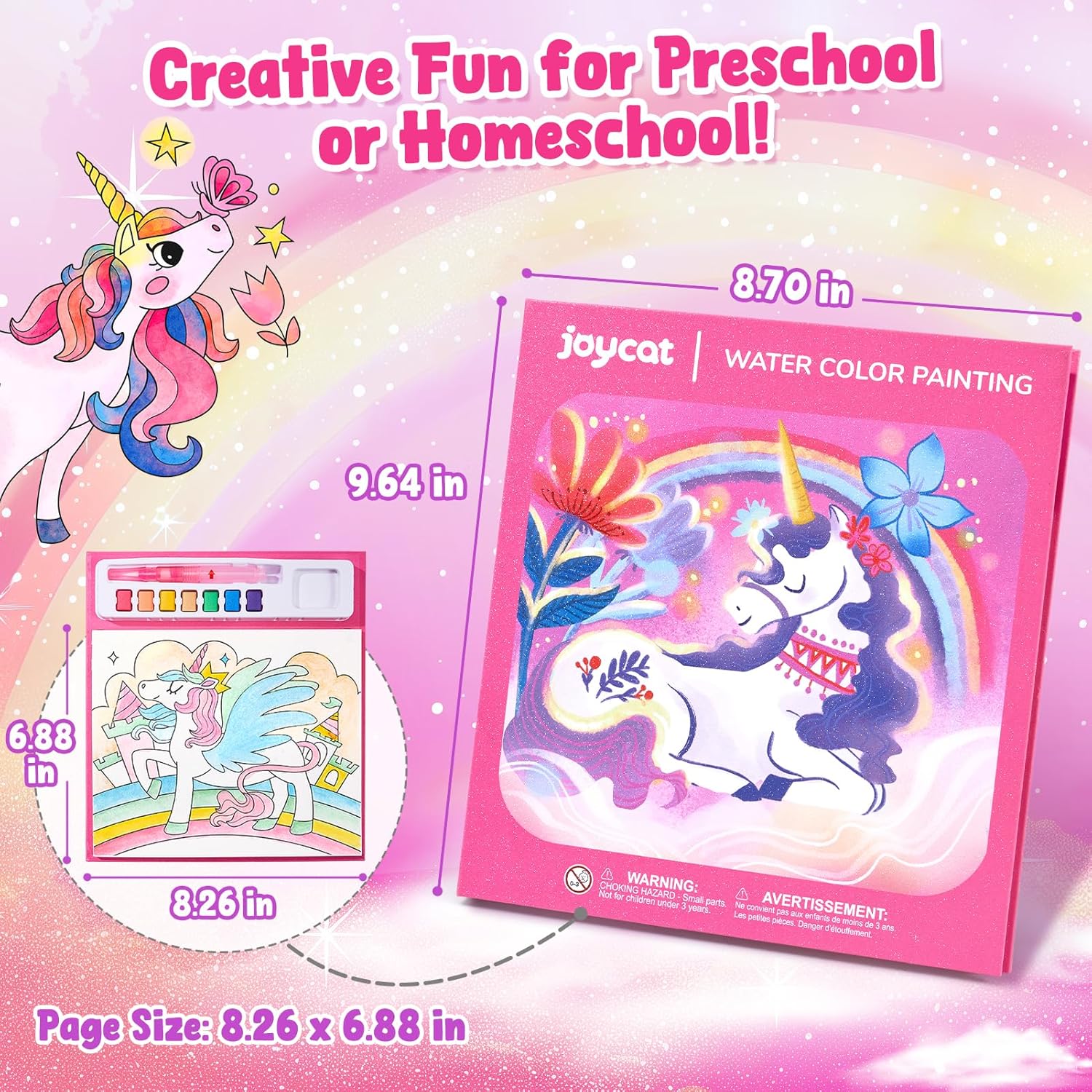 JoyCat Paint with Water Coloring Books for Toddlers, Watercolor Painting Sets for Kids Ages 3-5 4-8, Arts and Crafts Drawing Activities Toy Birthday Gifts for Boys Girls (Magical Pony)
