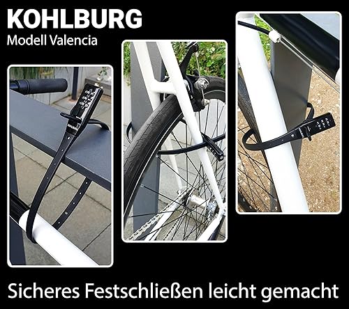 Miniatura 3 de KOHLBURG Candado de bicicleta ligero con brida de cremallera 20 pulgadas corto y seguro de combinación de 3 dígitos de bloqueo de bicicleta -
