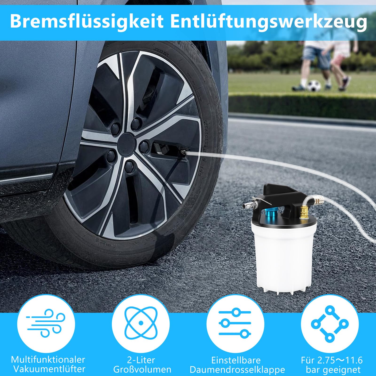 Dispositivo de purga de frenos de aire comprimido de 3 litros, con botella de recarga de 1 l y 16 adaptadores, purgador de frenos neumático, juego para coche y moto, bomba de vacío