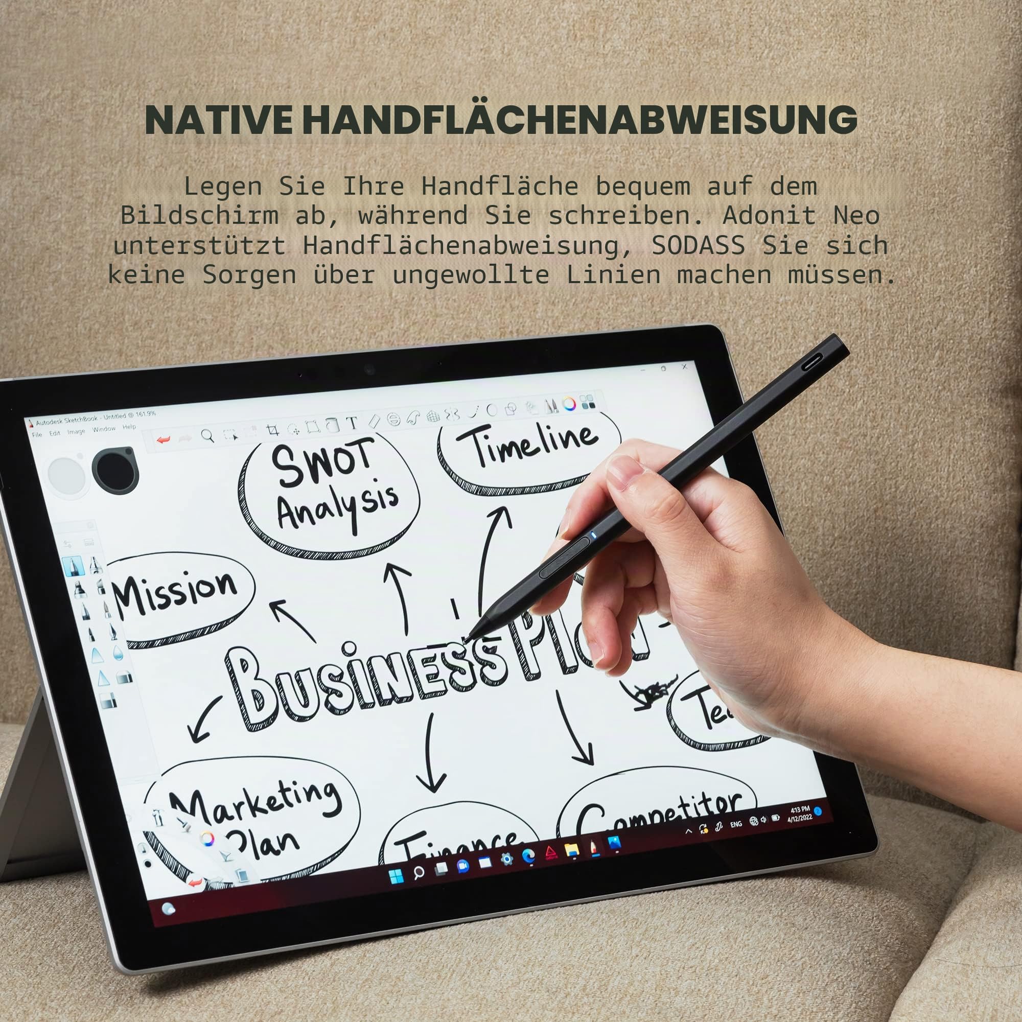 Adonit Neo Ink Stylus für Surface Pro 8/7/6/X, Go 3, Laptop, Silber