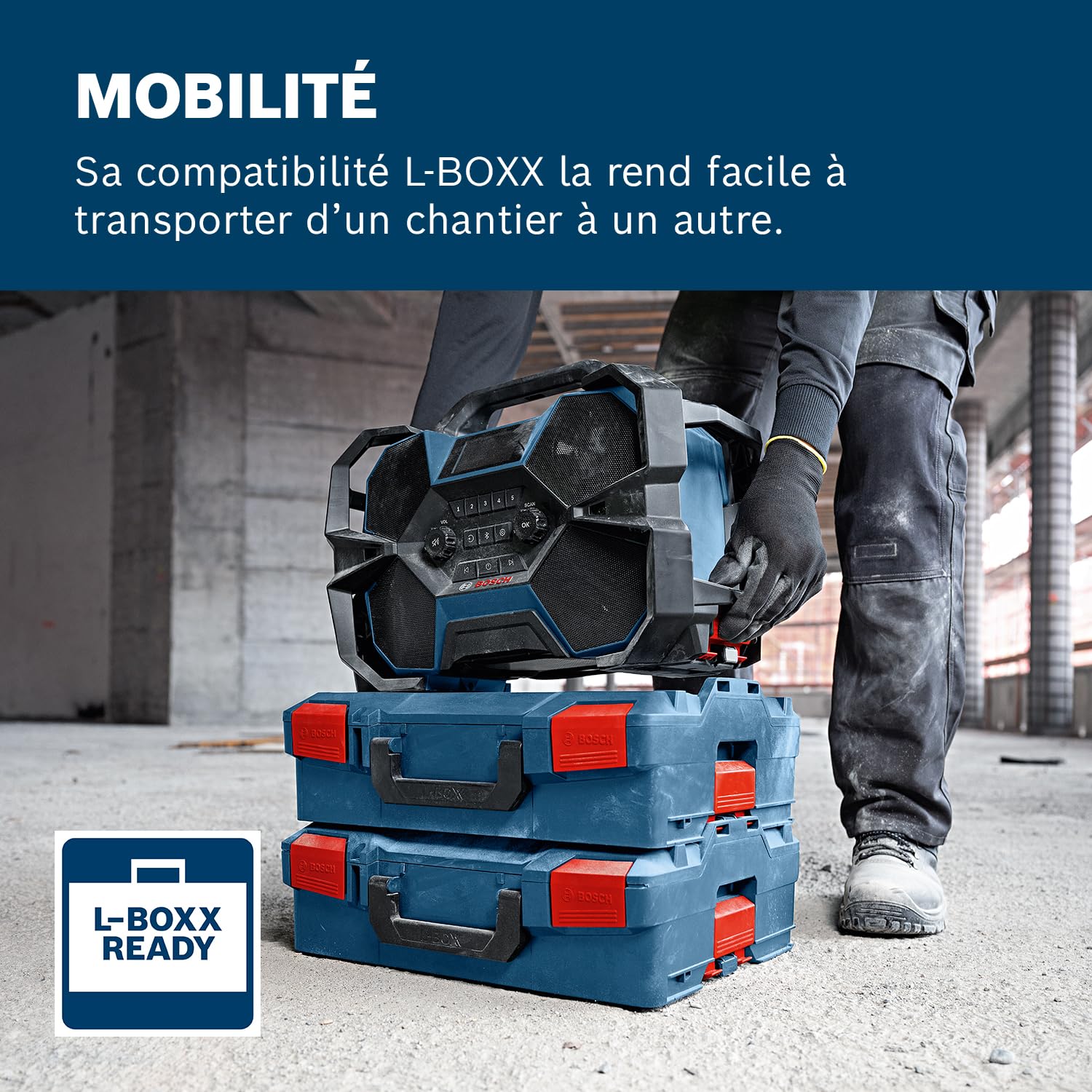 Bosch Professional 18V/ 12V System Radio Sans-Fil GPB 18VH-6 SRC (charge Intool pour 18V et 12V, ouvre-bouteille, 2x batteries AAA, film de protection de l'écran, sans batterie/chargeur)