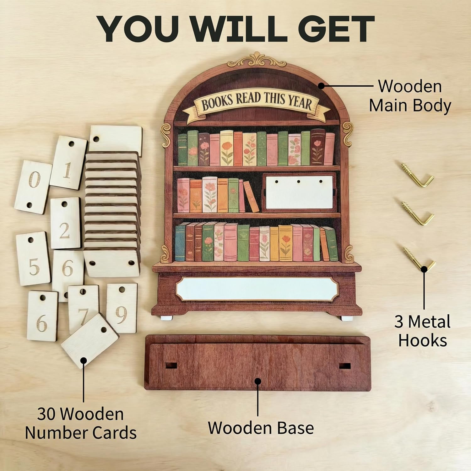 2 Pack Books Read This Year Counter, 9.8" Wooden Book Tracker for Bookshelf Decor, Aesthetic Bookish Gifts for Book Lovers Women, Bookworm Accessories, Book Club & Stocking Stuffers