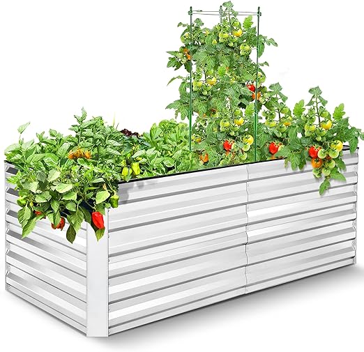 Homdox 6ftx3ftx2ft Galvanized Raised Garden Bed Kit, Large