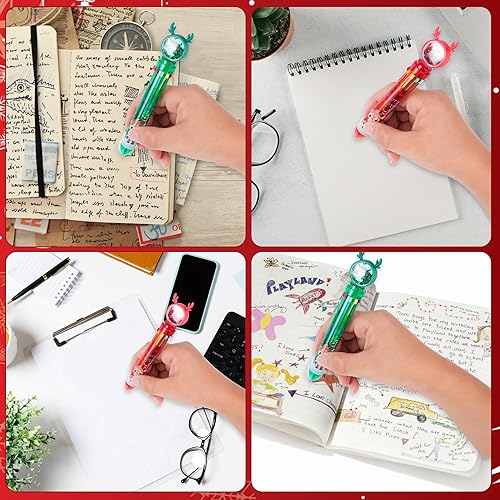 Miniatura 5 de Kolewo4ever 48 bolígrafos de Navidad multicolor 10 en 1 de 0.020 in, retráctiles, cuernos de Navidad, árbol de Navidad, Papá Noel, muñeco de nieve,