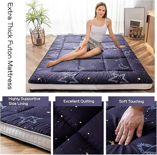 Miniatura 44 de MAXYOYO Colchón tipo futón con estampado floral, acolchado japonés, extra grueso, plegable, transpirable, tumbona para el suelo, cama de invitados