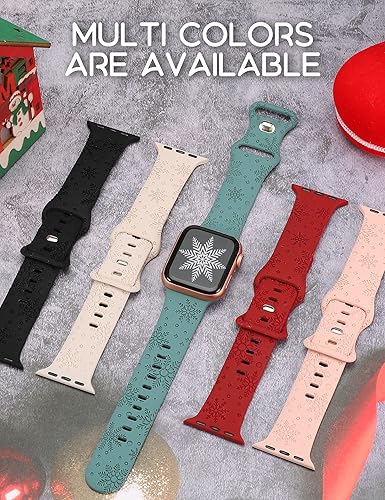Miniatura 4 de Correa de reloj grabada con copos de nieve de Navidad, compatible con Apple Watch Band de 1.496 pulgadas, bonita correa de repuesto deportiva de