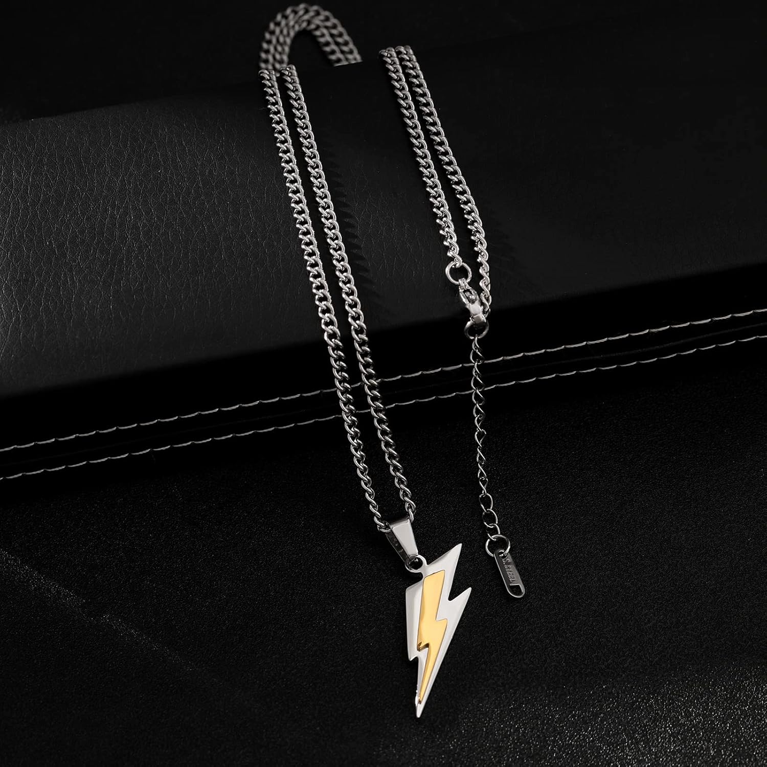 Yumikoo Golden Lightning Bolt Stainless Pendant Necklace for Men Women - Image 6