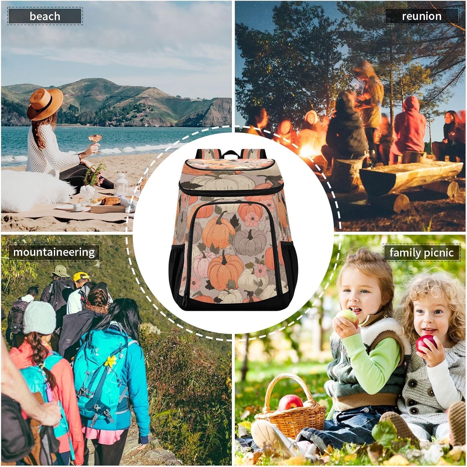 Colorful Pumpkins Cooler Backpack 36 Cans Leakproof Waterproof Backpack Cooler Bag Beach Accessories Travel Camping Fishing Backpack for Women Men