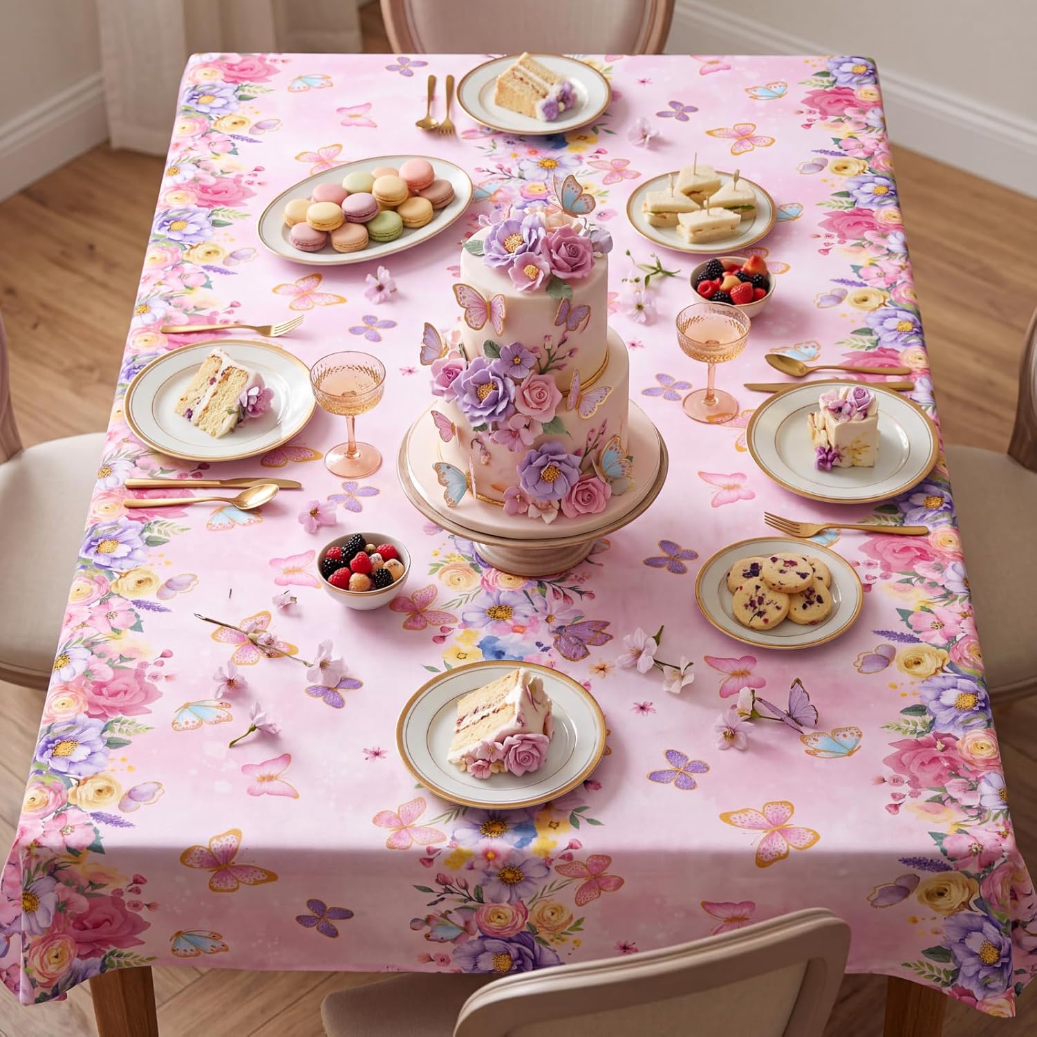 Ziliny 3 Pcs Butterfly Party Tablecloth Plastic Spring Floral Table Cloth image 5