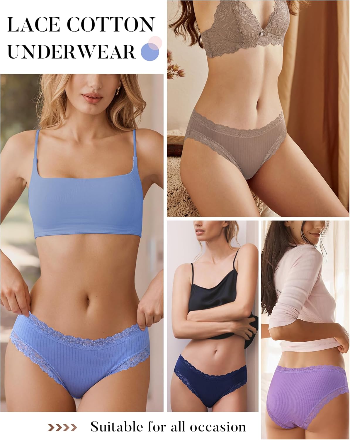 LEVAO Cotton Underwear for Women Lace Cheeky Bikini Panties Full Coverage Soft Stretch Hipster Ladies Briefs 9 Pack S-XL - Image 5