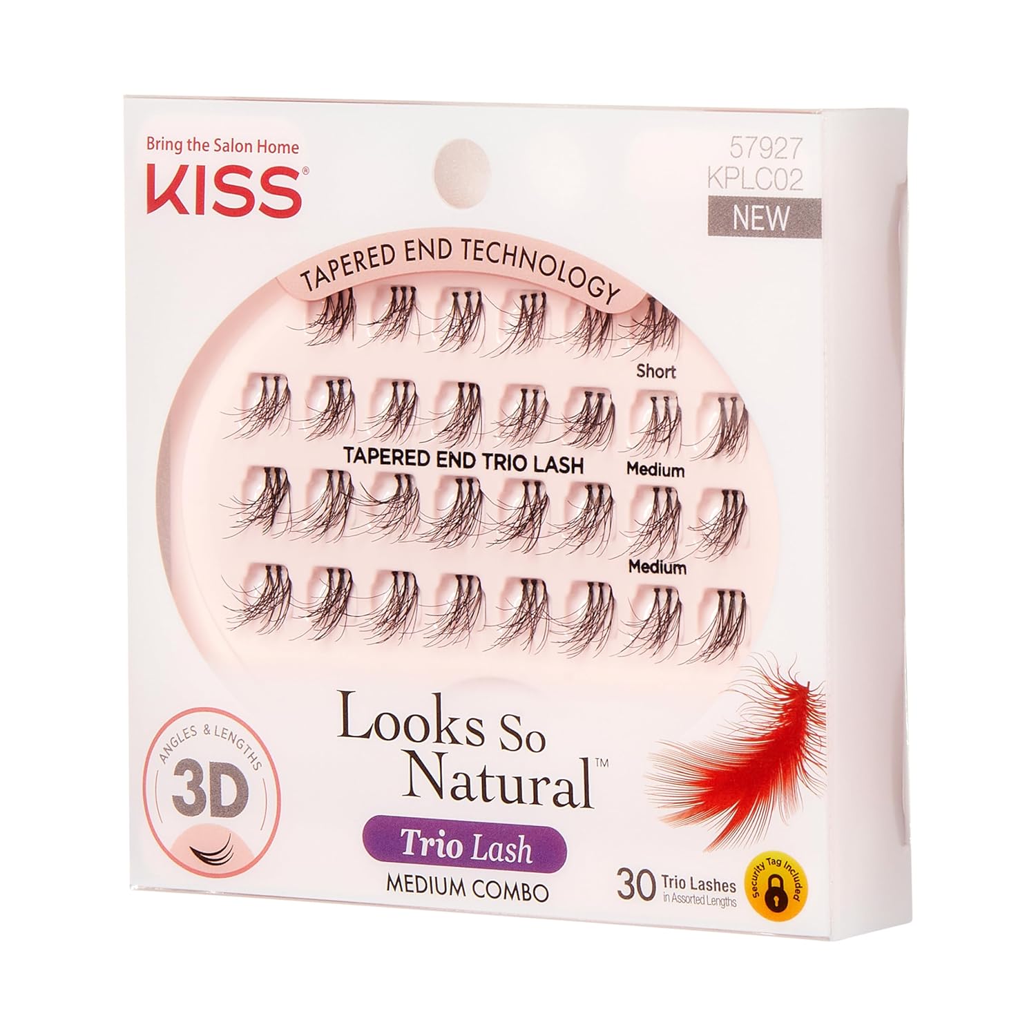KISS Looks So Natural Trio Lash Medium Combo Pack, False Eyelashes with Tapered End Technology, 3D Lengths & Angles, Easy Grip Tray with Built-In Glue Pocket, 30 Trio Lashes in Short & Medium Lengths