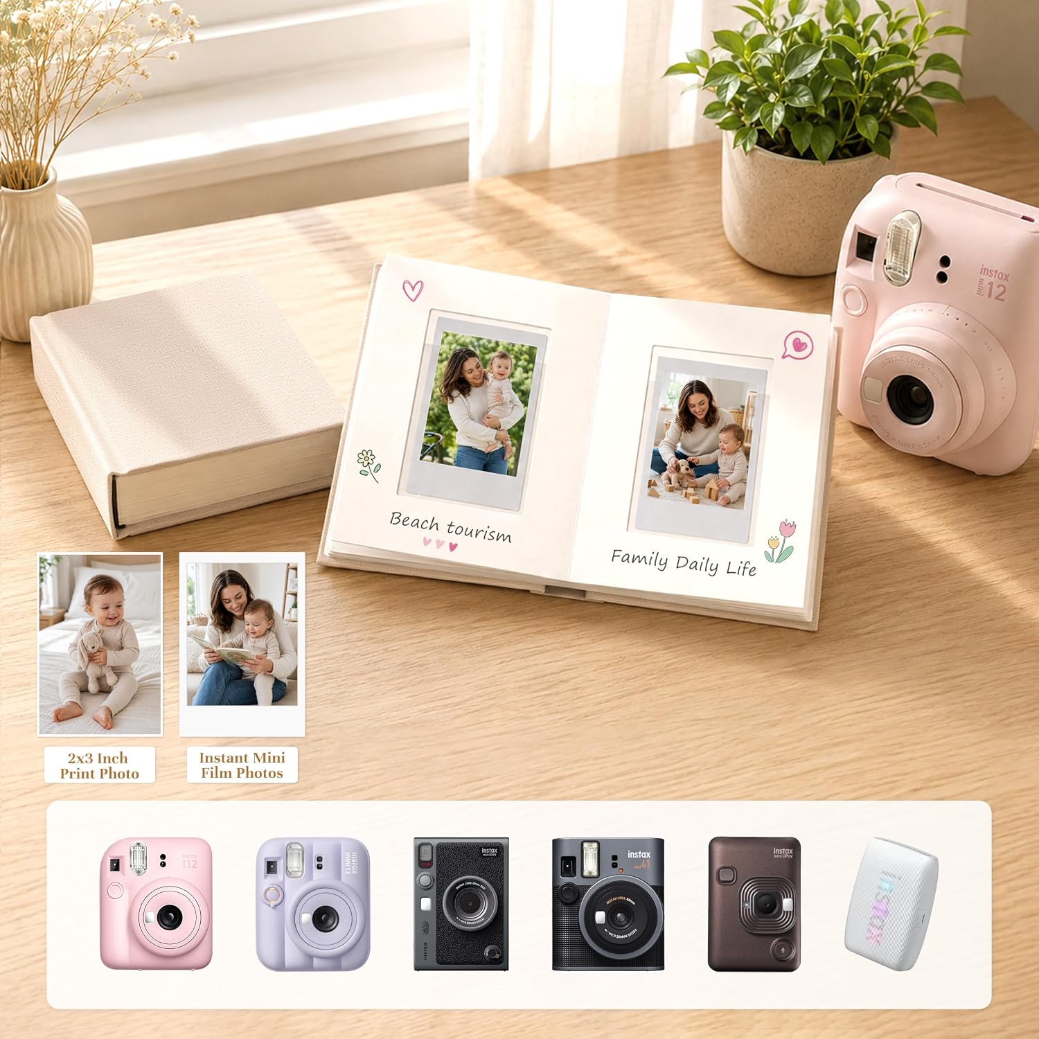 Ruibytree 30 Pockets Mini Polaroid Album Book for Instax Mini Photos, Beige