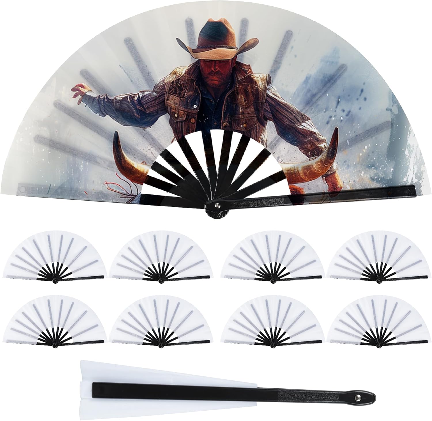 Joyclub Sublimation Fans Blank 13 Inch Large Clack Hand Fan Foldable Fans Blanks Bulk for Line Dancing Chinese Kung Fu Tai Chi 10 Pack