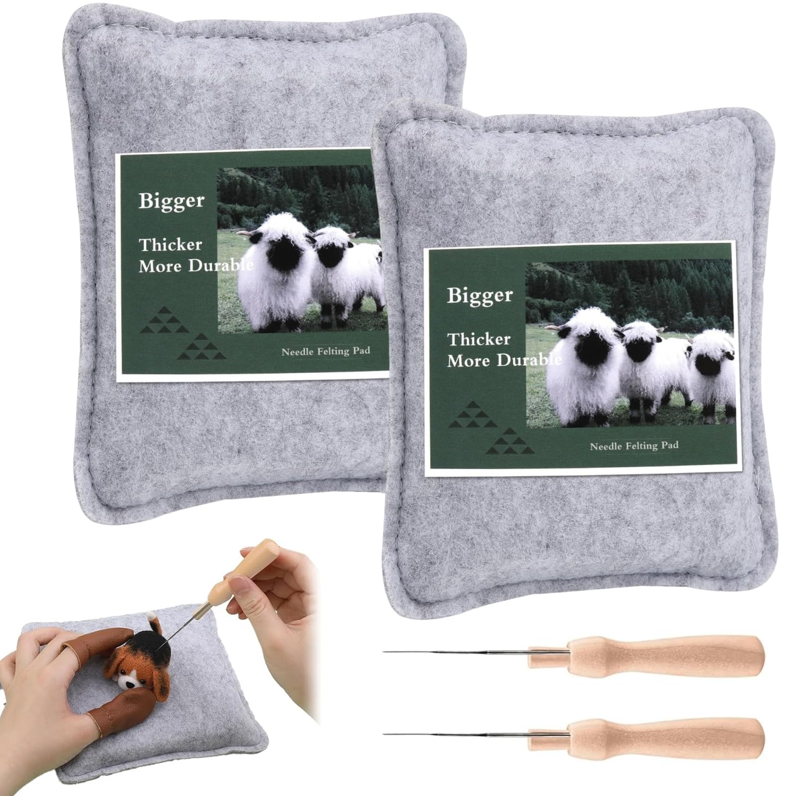 ZPSCXQ 4Pcs Needle Felting Pad, Includes 2 Needle Felting Tool with Handle and 2 Small Grey Needle Felting Pads, High-Density Sponge Cushion with Felt Cover, Felting Tool Set for Wool Craft Projects