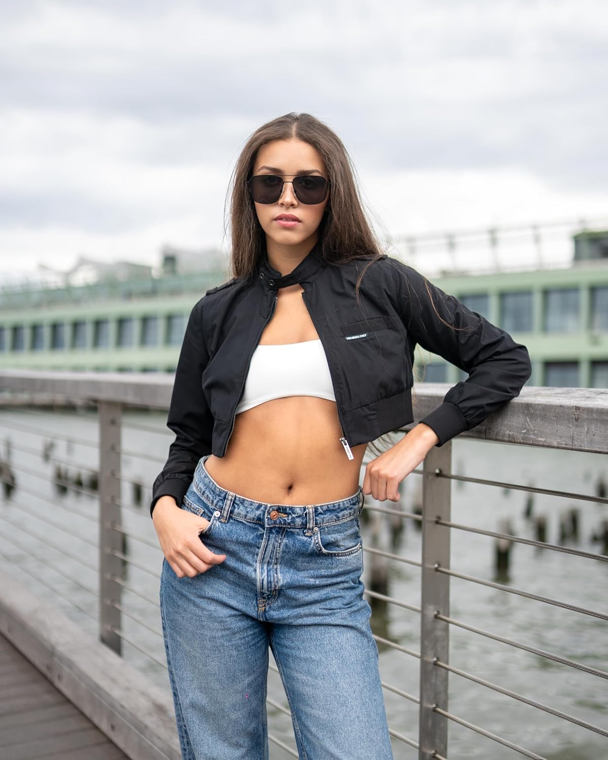 Members Only Mini Cropped Jacket Women Trendy Racer Jacket - Image 4