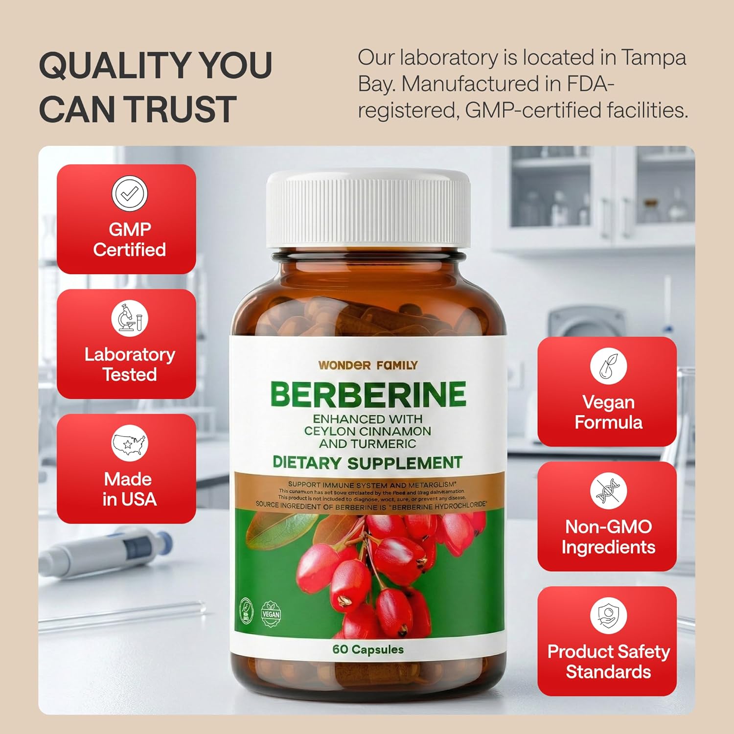 WONDER FAMILY Berberine 500 mg GLP-1 Weight Loss Supplement – Berberine HCl with Ceylon Cinnamon, Probiotics, Vitamin D3 & K2 – Glucose Metabolism & Appetite Support – 3 Pack - 180 Capsules