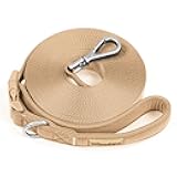 Wisedog 49FT Long Leash for Large Dogs, Heavy Duty Long Line Lead with Soft Padded Handle, Adjustable Lengths, Great for Training, Hiking, Camping, Sand Color