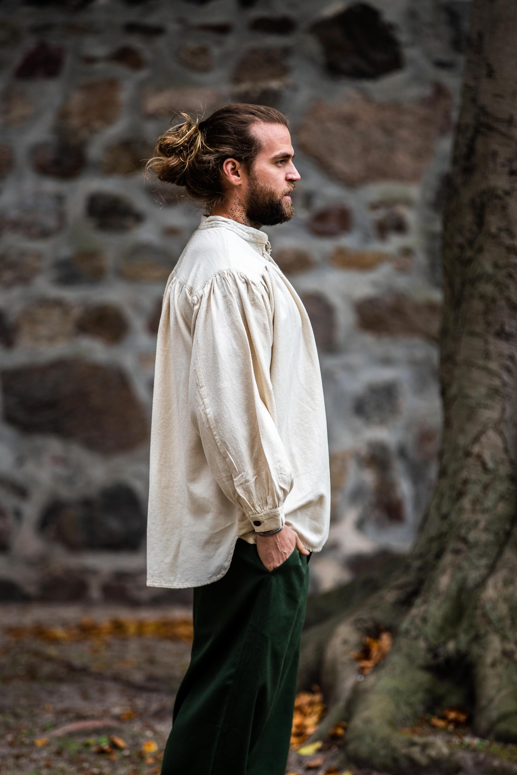 Leonardo Carbone Camicia medievale Leopold – Abbigliamento medievale da uomo, camicia medievale, abbigliamento LARP, abbigliamento festival, costume da carnevale, camicie a maniche lunghe, 100% cotone