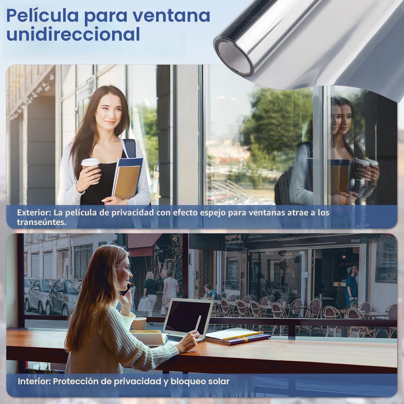 rabbitgoo Vinilos Espejo para Ventanas 90x200cm, Vinilo Espejo Unidireccional, Lámina Protector Solar Privacidad, Vinilo Ventana Deorativos Adhesiva Anti 85% Calor y 90% UV para Hogar Oficina