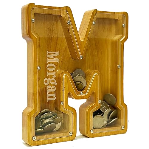 Miniatura 2 de Alcancía personalizada del alfabeto de madera, alcancía para niños y niñas, alcancía para monedas, se puede utilizar como regalo de Navidad y