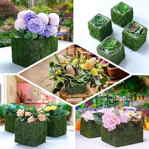 Miniatura 5 de Efavormart - Paquete de 4 macetas cuadradas preservadas de musgo cubiertas de musgo con forro interior, 6 x 6 pulgadas