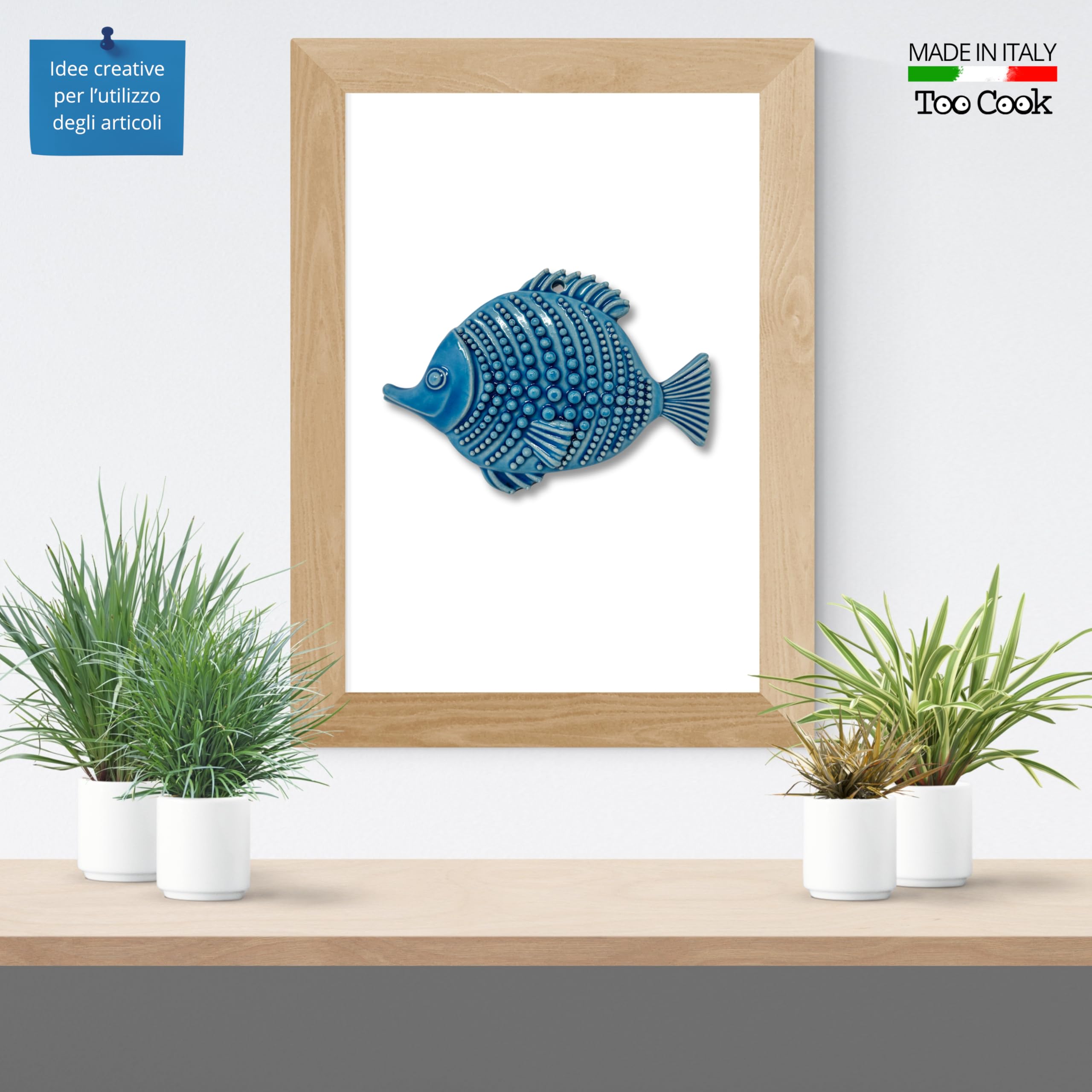 Toocook Animali marini in ceramica naturale o smaltata per Decorazione Murale e Arredo Casa, Realizzati Artigianalmente, Idea Regalo Made in Italy (Pesce Blu)