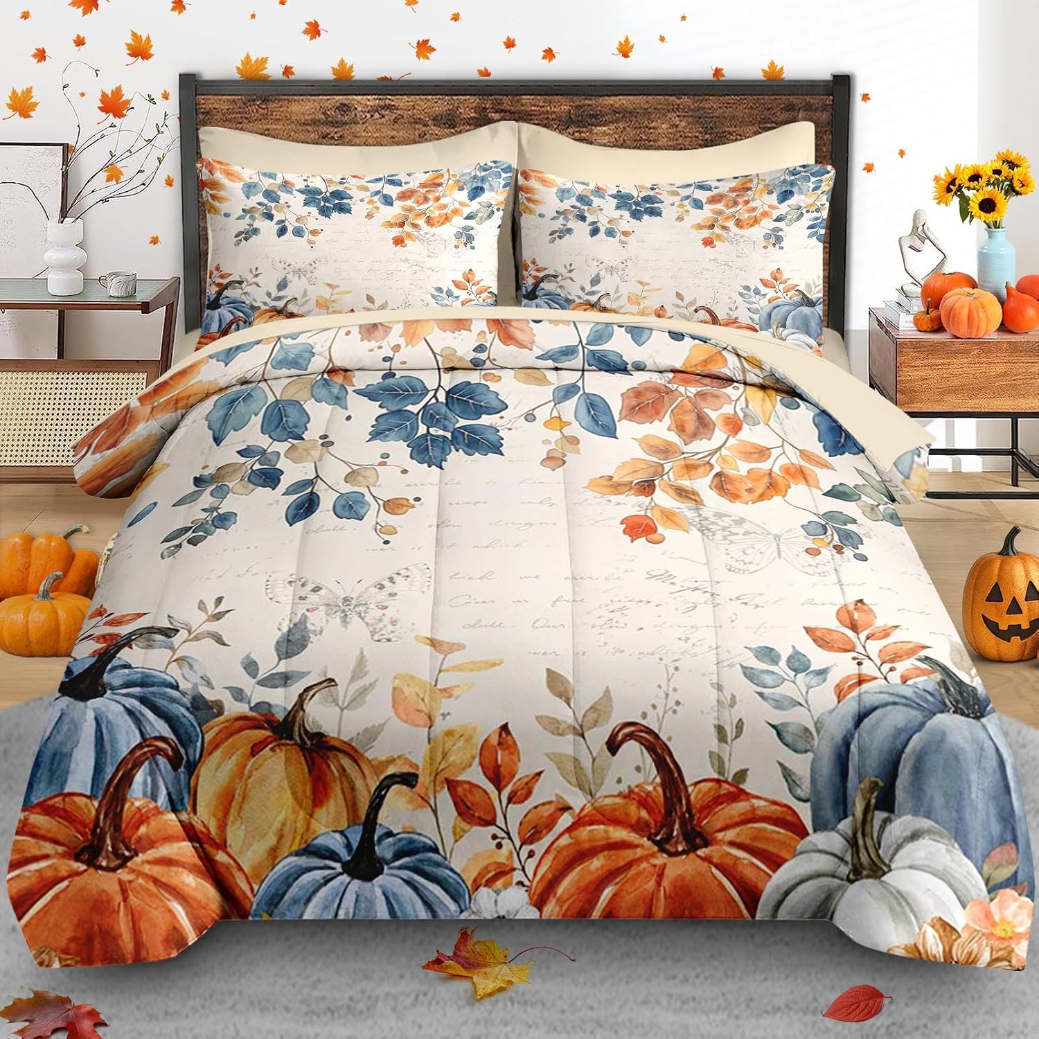 Pamnest Queen Fall Comforter Set with Sheets, 7 Pieces Watercolor Bedding