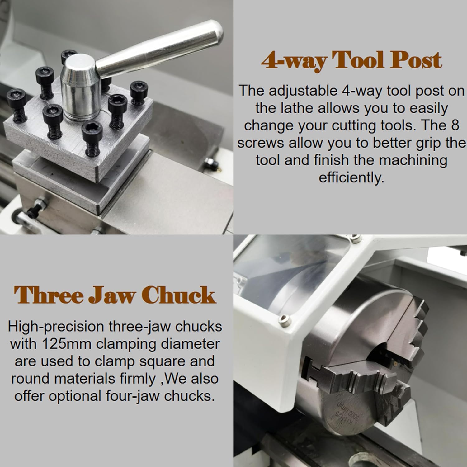 Metal Bench Lathe Machine 8 * 16 Inch Switch Imperial and Metric Scale Automatically for Milling Drilling Metal Working with Adjustable Speed 3-Jaw Chuck Emergency Stop Switch 1100W