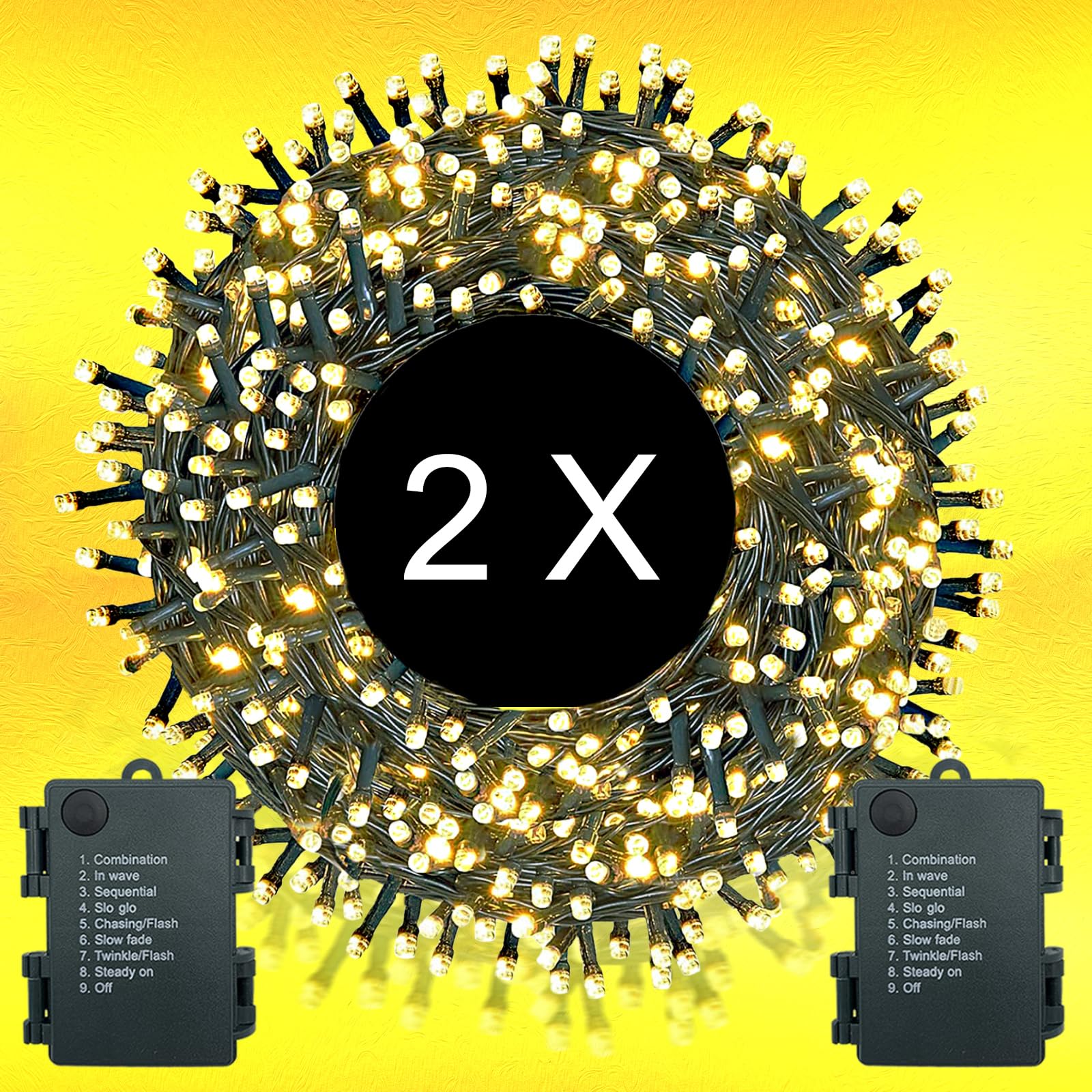 Molvce Warm White 2 Pack Battery Fairy Lights, 16Ft/5M 50Leds Outdoor Battery Powered Light Operated With Timer, 8 Modes, Waterproof String Lights For Bedroom, Christmas Garden Camping,