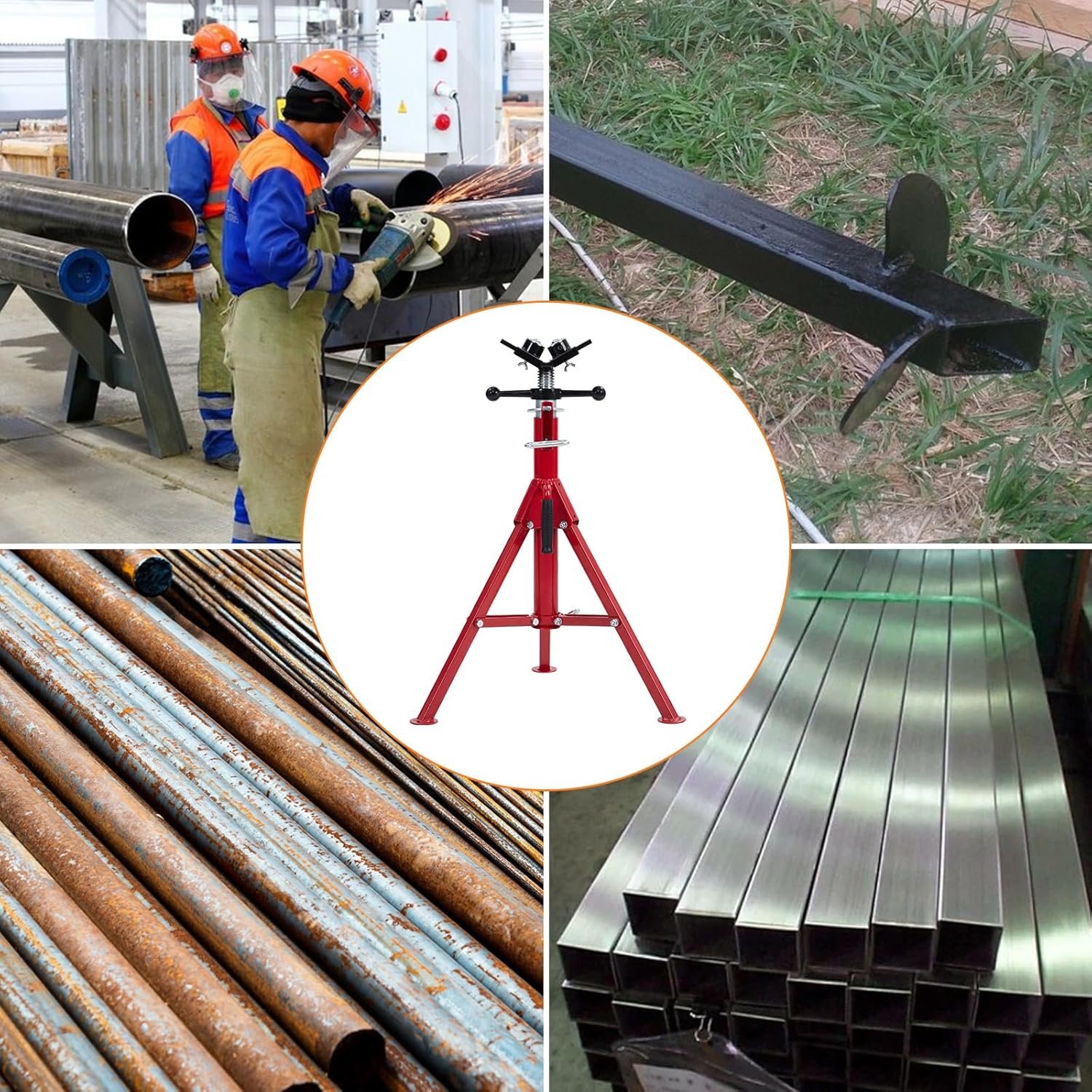 Pipe Jack Stand, Heavy Duty Jack Stand, Pipe Stand for Welding, V-Head with 2 Balls for Easy Movement of Items, Portable Folding Legs, for 1/8-12 Inch Pipe, Adjustable Height 28-52 Inches…