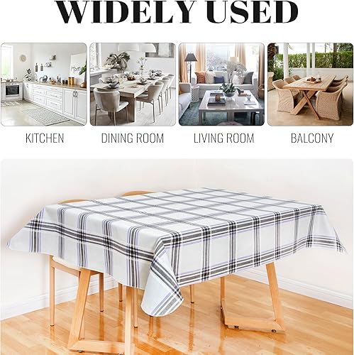 Miniatura 7 de FIFTY FEET Mantel rectangular de 84 x 60 pulgadas, mantel de vinilo con reverso de franela para mesas rectangulares, cubierta de mesa de picnic de