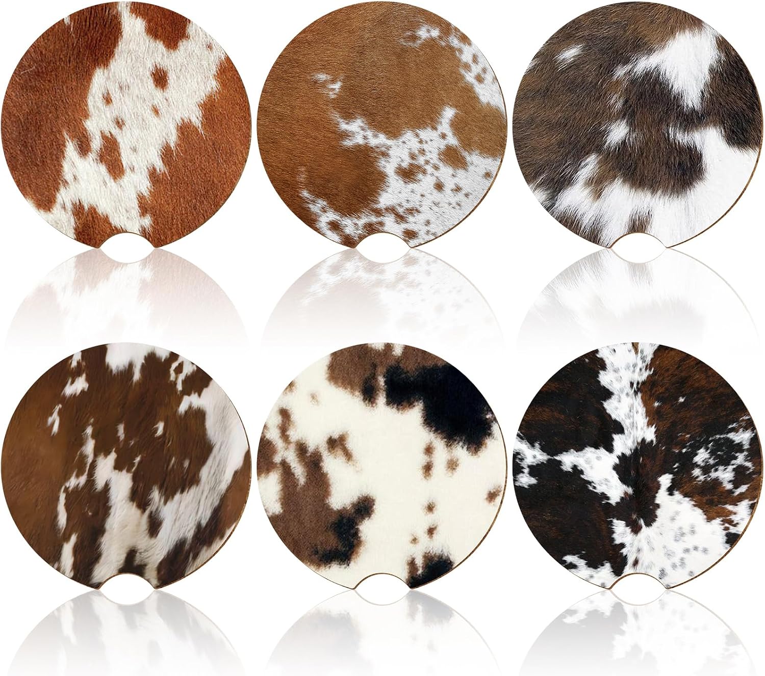 Sieral 6 Pcs Western Cow Print Car Coasters for Cup Holders