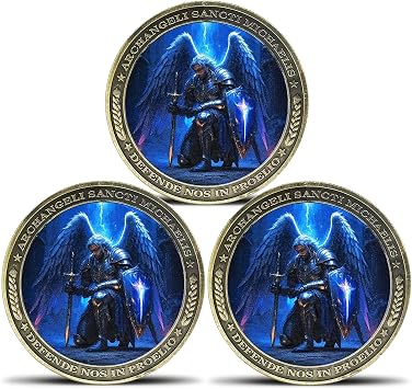 Archangel Michael Challenge Coin - Defende Nos in Proelio Psalm 9110-11 Inspirational Gift Pack of 3