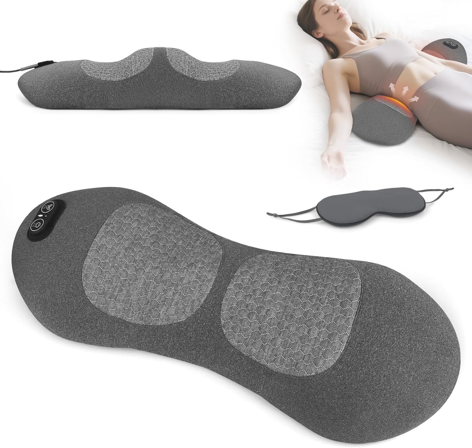 3 in 1 Lower Back Massager - Electric Lumbar with Heat, Vibration, Traction,Adjustable Height for Bed and Chair,Smooth Spine Lumbar Support Pillow for Lower Back Pain Relief,Deep Tissue Relaxation