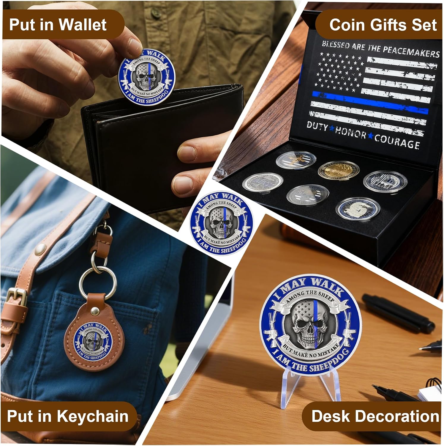 BHealthLife Skeleton Police Challenge Coins - Heroes in Blue Law Enforcement Coins I May Walk Among The Sheep - Cool Police Week Gifts for Policemen Law Enforcement Correctional Officers Sheriff