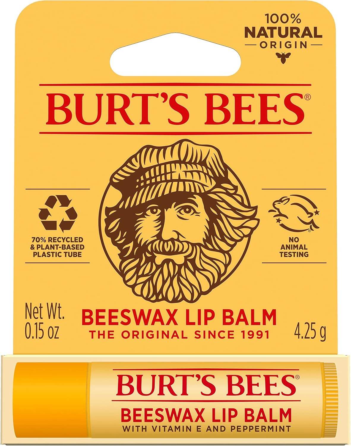 Burt's Bees Lip Balm, Beeswax Original with Vitamin E & Peppermint, 1
