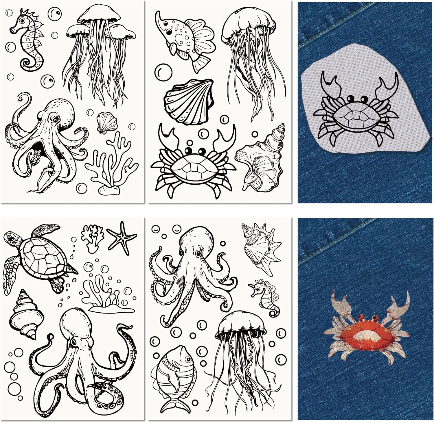 CRASPIRE 21Pcs Sea Animal Water Soluble Embroidery Stabilizers Marine Animal Jellyfish Turtle Hand Sewing Stick and Stitch A4 Transfers Fabric Wash Away Self Adhesive for Cloth Sewing Lovers