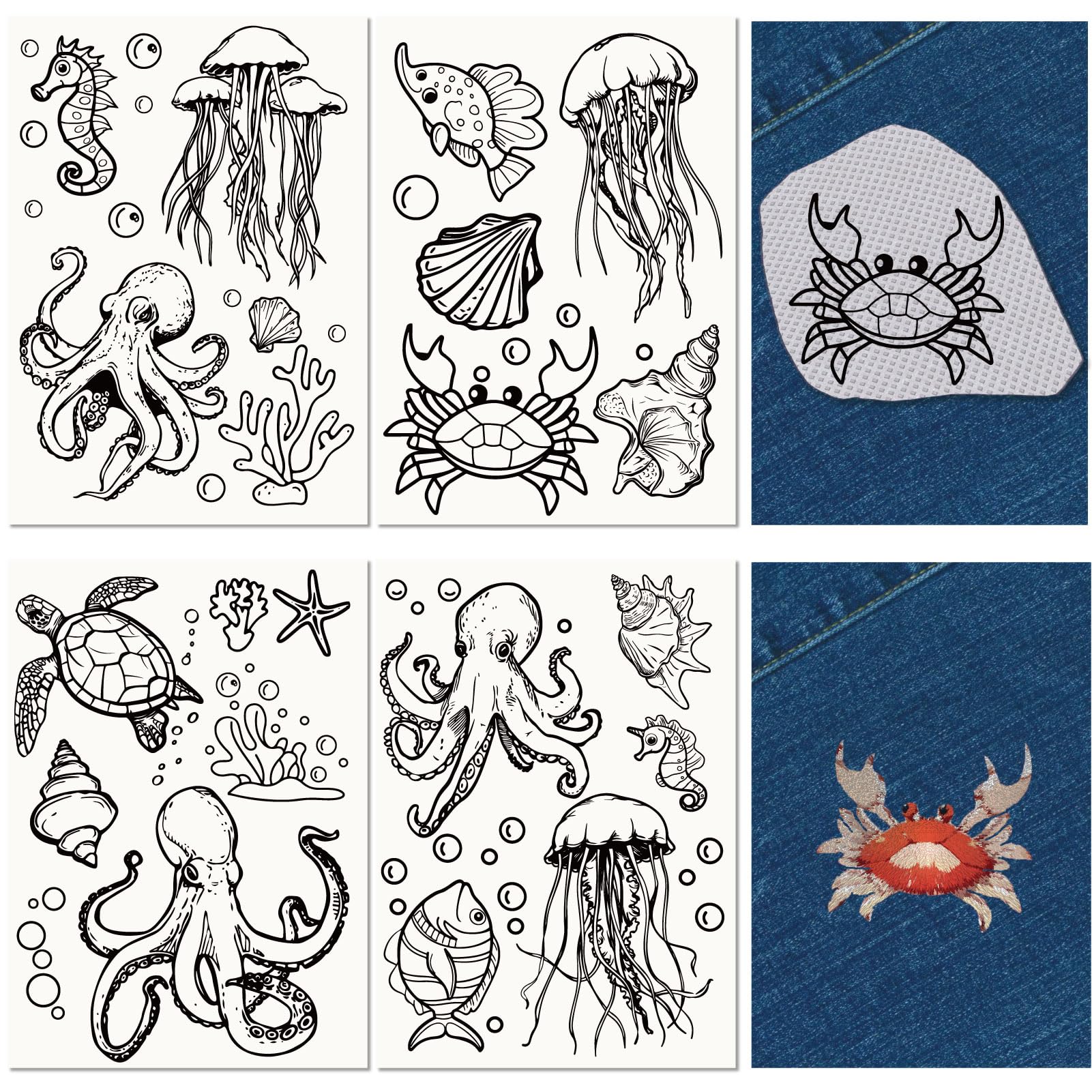 CRASPIRE 21Pcs Sea Animal Water Soluble Embroidery Stabilizers Marine Animal Jellyfish Turtle Hand Sewing Stick and Stitch A4 Transfers Fabric Wash Away Self Adhesive for Cloth Sewing Lovers